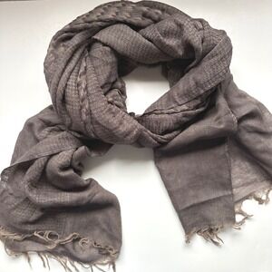 MODELAMA 100% Wool Scarf Brown Geometric Pattern Fringe‎ Made in India
